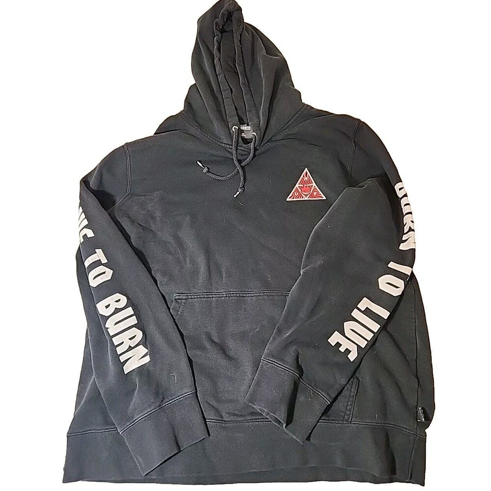 Vintage Y2K HUF Spitfire Hoodie Mens‎ XL Born to Live Burn Pullover Skate Black